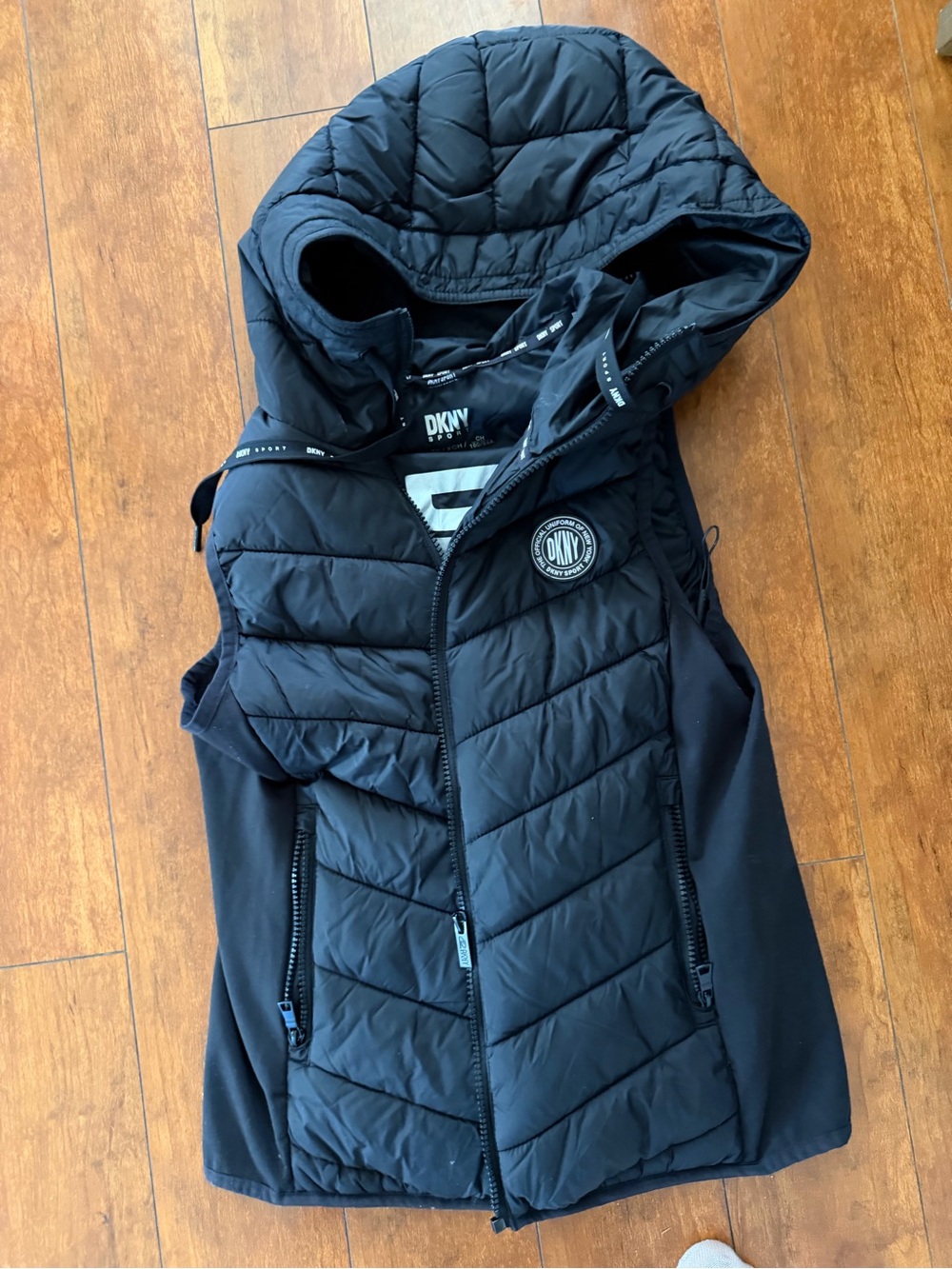 DKNY Black Quilted Hooded Puffer Vest
